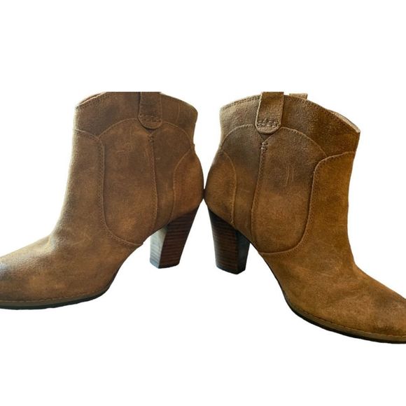 Clarks Indigo Cognac Western Suede Ankle Boots Sz 7 - Picture 3 of 8